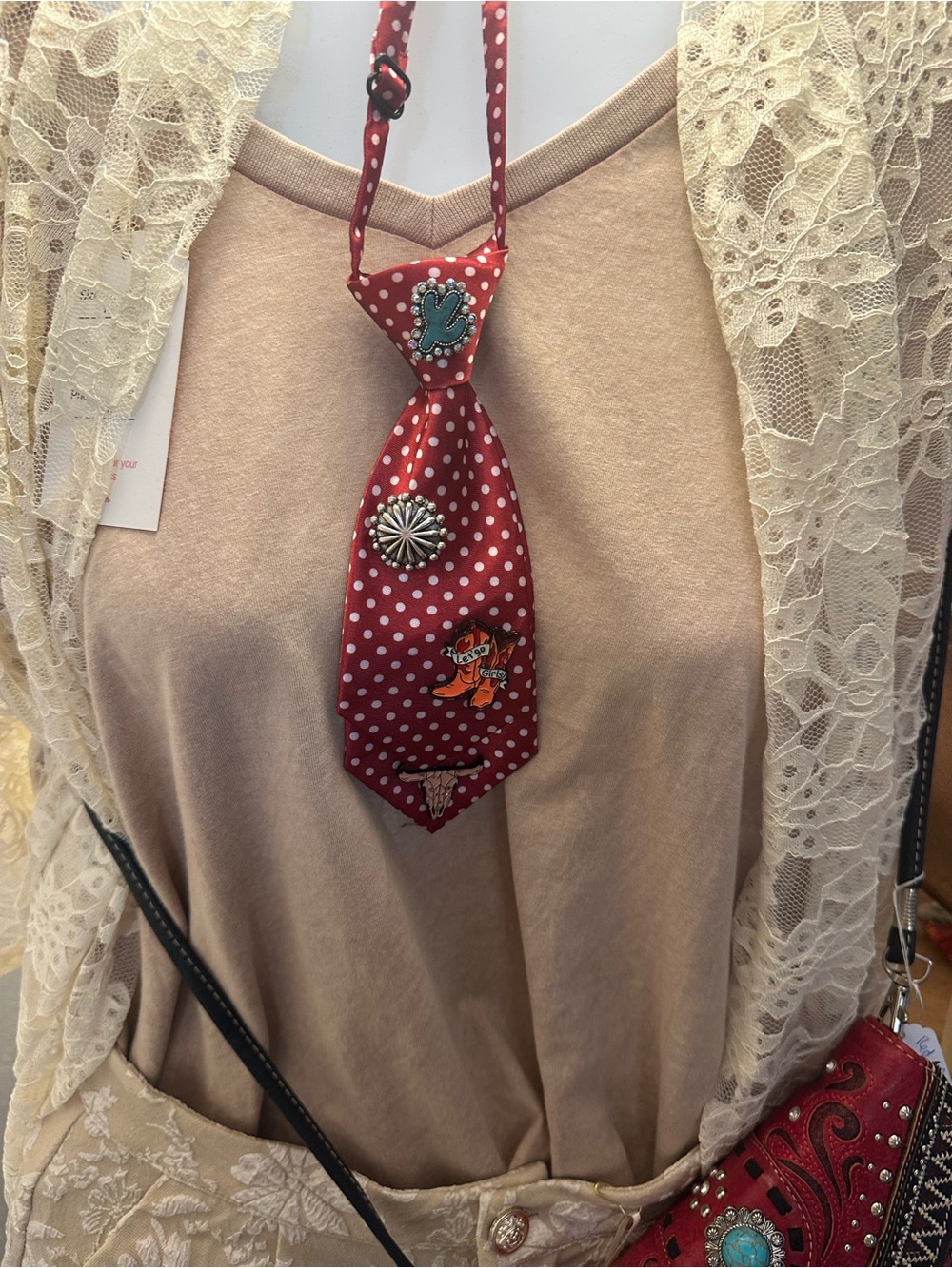 Polka Dot Red Western Tie Necklace